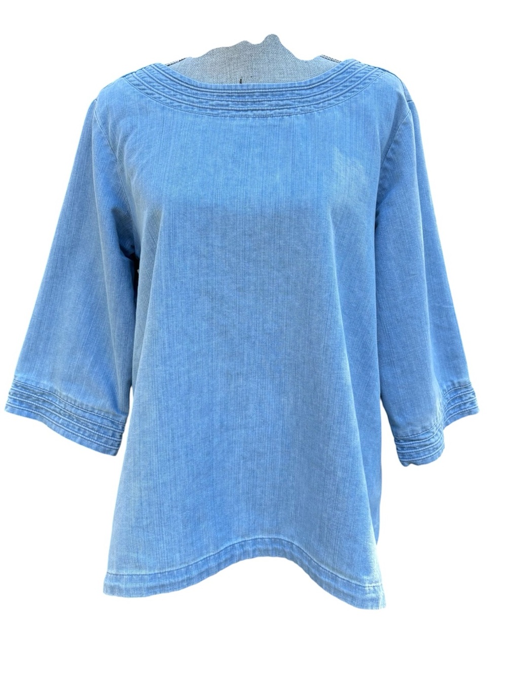 Martha Stewart Oversized Faded Denim Boatneck Summer Shirt
